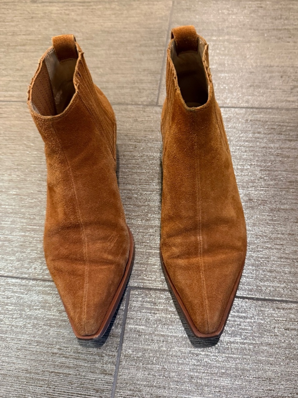 rag & bone Suede Western Ankle Boots, Cognac, Size 36.5